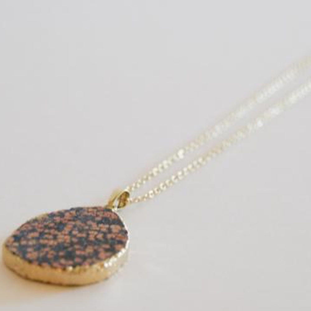 Black and Pink Druzy Pendent with 18" Gold Plated